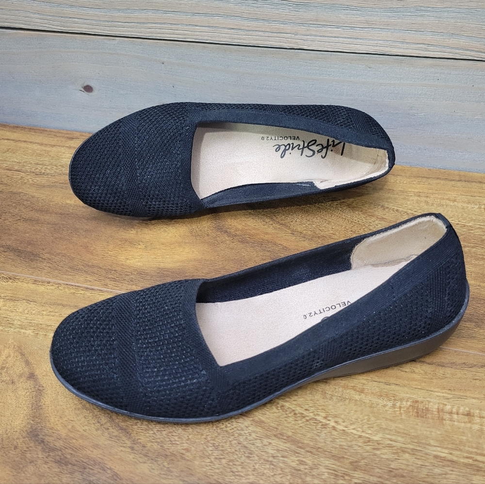 Lifestride Intra Velocity 2.0 Flex Black Slip-on Comfort Flats Women's Size 8